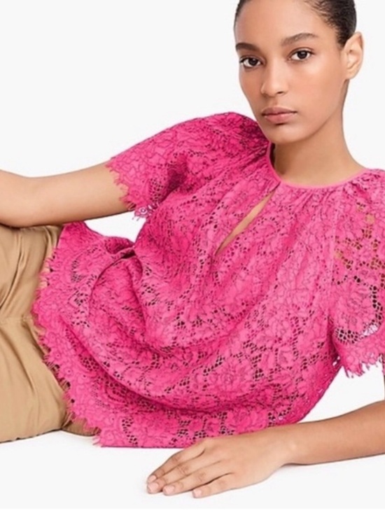 J. Crew Tops - J. Crew Woman’s Short Sleeve Lace Top in Fushia Pink, Size 2x, NWT
